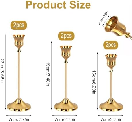 6pcs Gold Candle Holders, Candlestick Holders Taper Candle Holders for Pillar Candles Sticks Holder Decor Halloween Christmas Decorations Candle Candelabros para Centros de Mesa - Image 2