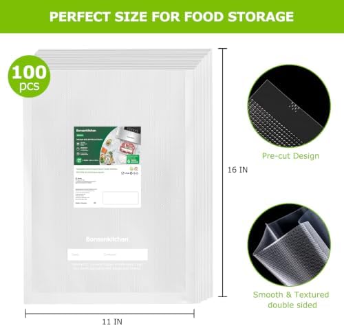 Bonsenkitchen Precut Vacuum Sealer Bags, 100 Gallon 11" x 16" Food Sealer - Image 2