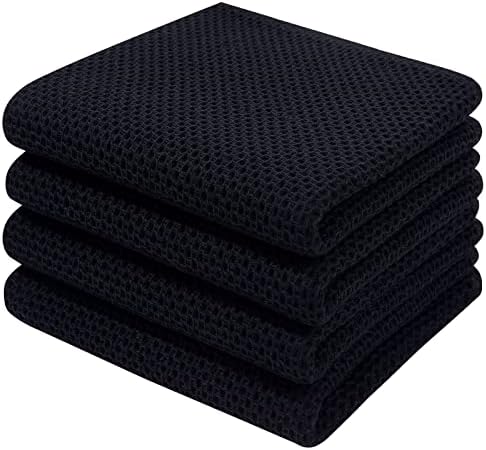 Homaxy 100% Cotton Waffle Weave Kitchen Dish Towels 4-Pack, Black by Homaxy