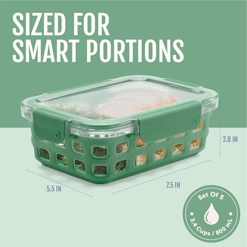 Ello Duraglass 3.4 Cup Glass Meal Prep Containers, Olive Tree,5 Count (Pack of 2) - Image 4