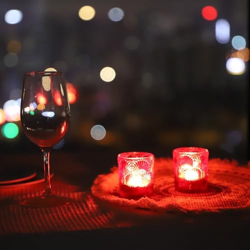 Woho Red Ginkgo Leaves Votive Candle Holders Set of 12 for Valentines Day - Image 5