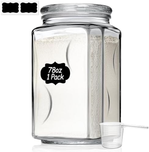 ComSaf Large Square Glass Pantry Jar with Lid 78 oz Wide Mouth by ComSaf