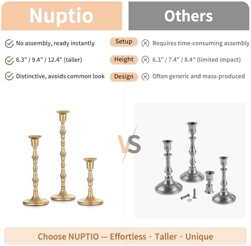 NUPTIO Gold Candlestick Holders for Centerpiece: Unique Taper Candleholders - Image 4
