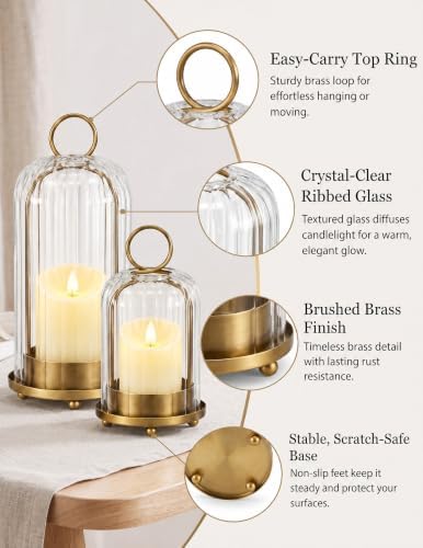 Ribbed Glass Candle Holder Set, Hurricane Candle Holders with LED Candles - Image 2