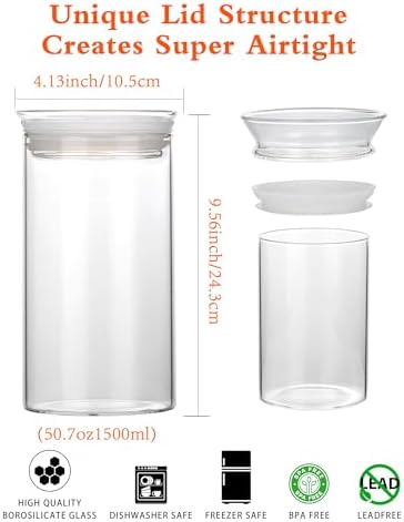 ZENS Glass Canisters with Airtight Lids, Set of 2 50oz Tall Storage Jars - Image 6