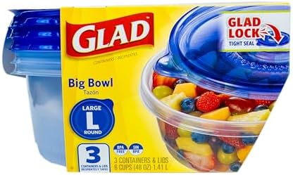 Glad GladWare Big Bowl Food Storage Containers, Large Round, 48 oz - 3 Count (Pack of 6) - Image 2
