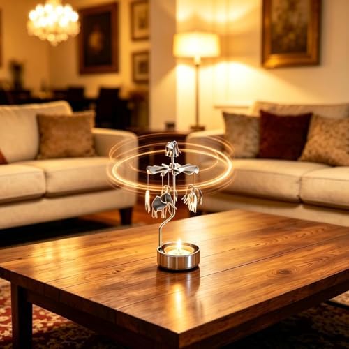 kingnero Rotary Candle Holder Spinning Candleholder Tea Light Candle Powered Carousel Small Gift (Elephant) - Image 5