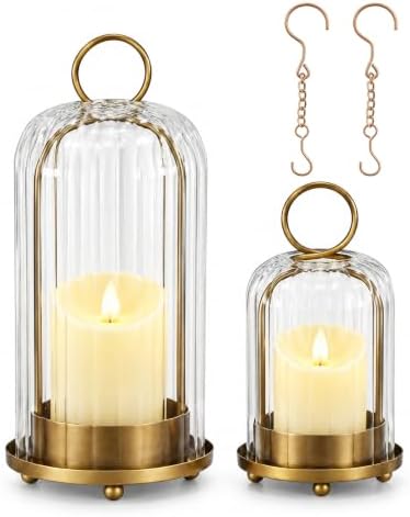 Ribbed Glass Candle Holder Set, Hurricane Candle Holders with LED Candles by Unknown
