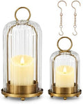 Ribbed Glass Candle Holder Set, Hurricane Candle Holders with LED Candles by Unknown
