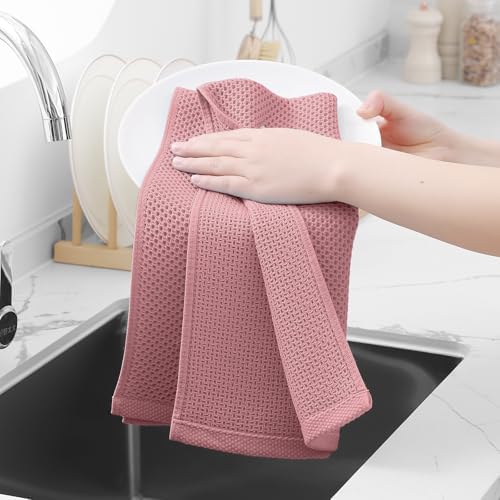 Homaxy 100% Cotton Waffle Weave Kitchen Dish Towels 8-Pack, Dried Rose - Image 4