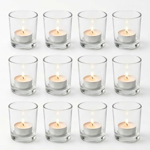 Letine 12-Pack Unscented Tea Light Candles & Glass Votive Holder by LETINE