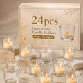LETINE 24pcs Clear Tealight Candle Holder & 24pcs White, Smokeless, Unscented Soy Wax Tea Candles - Votive Candle Holders, Tea Lights Candles for for Spring Decorations,Weddings Decor by LETINE
