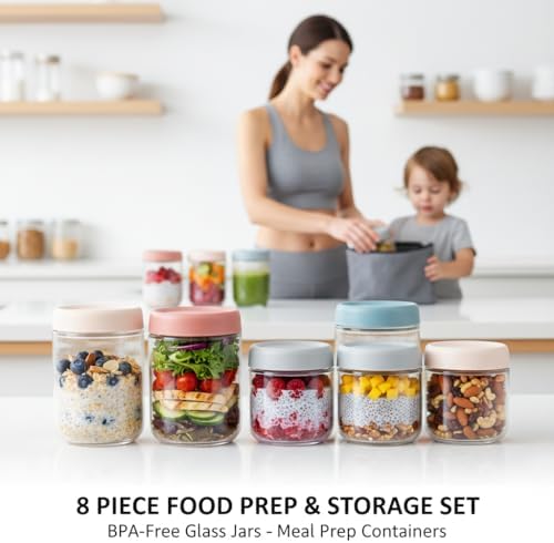 ColoVie Glass Meal Prep Jar Set, 8 Pack Overnight Oats Containers with Lids - Image 5