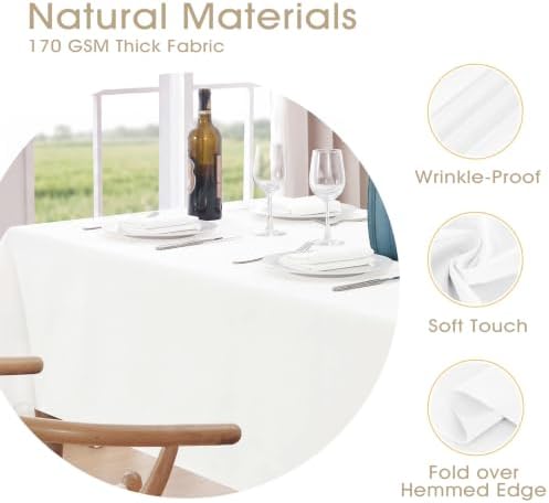 Veblandy Rectangle 4 Feet Tablecloth 52x70 inch Linen Textured Table Cloth Stain and Wrinkle Resistant Washable Polyester, Decorative Table Cover Waterproof for Dining, Buffet and Camping, White - Image 3