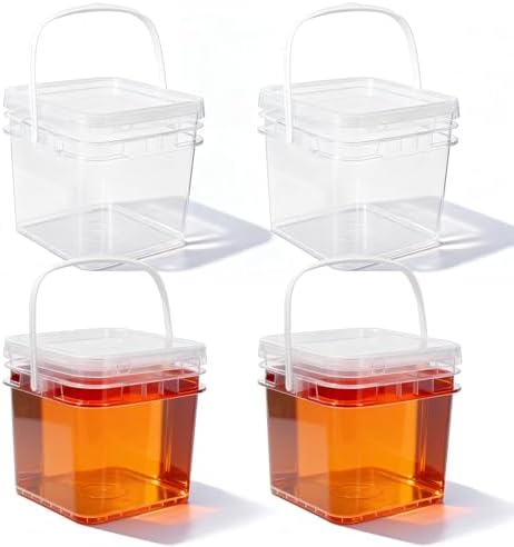 Food Storage Buckets with Lids - 4 Set Square Clear Plastic Containers, Airtight Pressure Seal & Handle for Kitchen Freezer Prep (Clear, 34 oz) by UMETASS