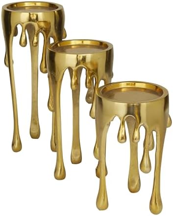 CosmoLiving by Cosmopolitan Aluminum Metal Abstract Decorative Candle Holder Melting Drip Candle Stand, Set of 3 Candlestick Holder 12", 10", 8"H, Gold - Image 2
