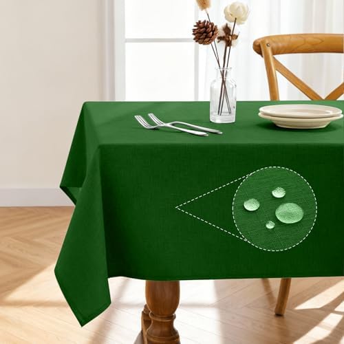 Pureegg Rectangle Poly Linen Tablecloth Waterproof & Stain Resistant, Wrinkle-Free Table Cloth Adds Elegance and Protection, Ideal for Dining, Party, Wedding and Outdoor, 52 x 70 Inch, Green by Pureegg