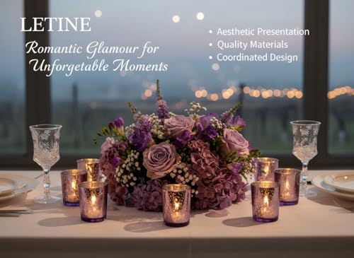LETINE 36pcs Purple Votive Candle Holders – Glass Tea Light Candles Holder, Standard Votive Size for Regular Votive Candles– Bulk Candle Holder for Party Decoration, Bridal Shower, Home Decor - Image 6