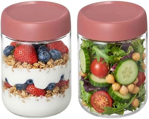 2Pack Overnight Oats Containers with Lids, 16 oz Glass Mason Overnight Oats Jars, Wide Mouth Airtight Containers for Milk, Cereal, Fruit, Yogurt, Spice Sugar, Salad Dressing, Sauce by Povinmos