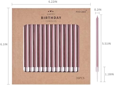 PHD CAKE 36-Count Rose Gold Long Thin Metallic Birthday Candles, Cake Candles, Birthday Parties, Wedding Decorations, Party Candles, Cake Decorations - Image 5