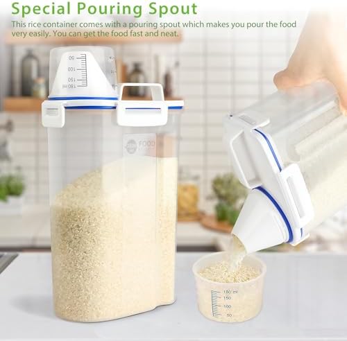 Viretec Rice Storage Container, 3 to 5Lbs Dry Food Airtight Container, Pet Dog Cat Food Canister, BPA Free Clear Plastic Kitchen and Pantry Organization Bin for Oatmeal, Grain, Cereal, Pasta, Flour - Image 3