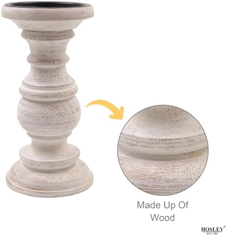 Hosley Set of 3 Whitewashed Wooden Pillar Candle Holders – 10”, 8”, and 6” Heights – Ideal for LED and Pillar Candles, Weddings, Parties, Home Décor, Spa, Reiki, and Aromatherapy - Image 6