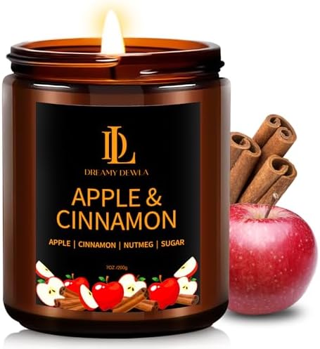 DL DREAMY DEWLA Fall Candle, Apple & Cinnamon Scented for Home, 7oz Soy Wax by DLDREAMYDEWLA