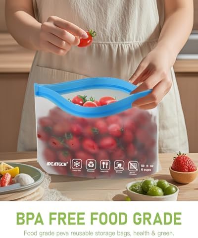IDEATECH Reusable Freezer Bags Gallon Size, BPA Free Food Containers, Reusable Gallon Bags, Sandwich Bags, Reusable Baggies for Lunch, Travel Healthy Food (Grey, 8Pack-8Gallon) - Image 3