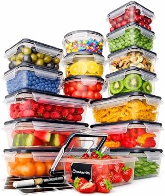 Chef's Path 32 Piece Airtight Food Storage Containers with Easy Snap Lids, 16 Containers and Lids, Stackable Kitchen and Pantry Canisters for Meal Prep and Food Storage - Transparent by ChefsPath