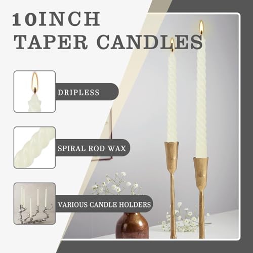 WPONSZU 10 Inch Ivory Spiral Taper Candle Set of 12 Pack Unscented Dripless Candlesticks for Valentine's Day,Dinner,Party,Brithday,Wedding,Christmas,and Home Decoration - Image 6