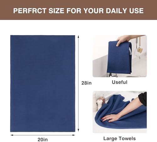 Homaxy 100% Cotton Oversized Waffle Weave Kitchen Towels 8-Pack, Navy Blue - Image 3