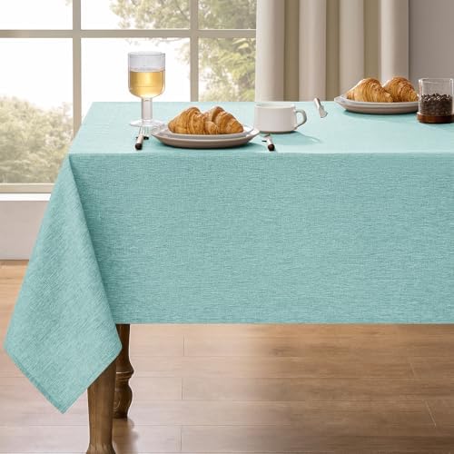 Decorelia Waterproof Wipe Clean Table Cloth for 10ft Banquet Rectangle Table, Outdoor Spillproof Wrinkle Free Tablecloth for Thanksgiving, Christmas, Easter (Oblong, 60 x 144 Inch (12-14 Seats), Aqua) by Decorelia