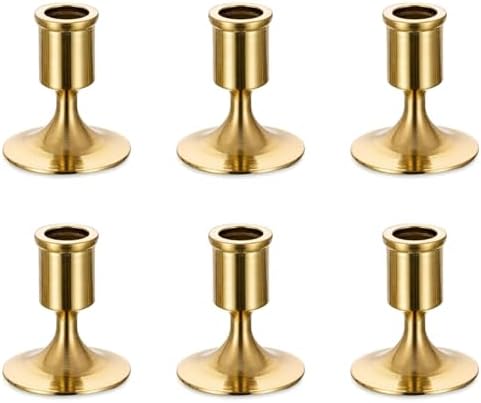 Romadedi Gold Candlestick Candle Holders for Taper, 6 PCS Gold Brass Color Candle Stick Candle Holder for Table Centerpiece, Wedding Reception, Festive Christmas Mantel Decoration or Home Decor by ROMADEDI