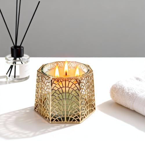 3 Wick Candle Holder, Golden Shell Design Candle Jar Holder for 4-Inch Diameter Jars (5.25" D x 3.5" H) (Golden) - Image 4