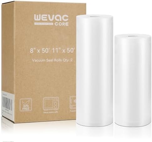 Wevac Vacuum Sealer Bags 8x50, 11x50 Rolls 2 pack for Food Saver, Seal a Meal, Weston. Commercial Grade, BPA Free, Heavy Duty, Great for vac storage, Meal Prep or Sous Vide by Wevac