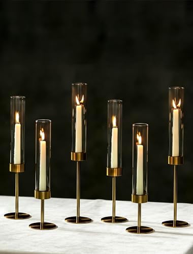 NUPTIO Hurricane Candle Holder for Centerpiece, Set of 6 Candlestick Holder by Nuptio