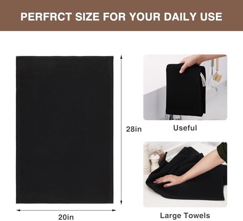 Homaxy 100% Cotton Oversized Waffle Weave Kitchen Towels 4-Pack, Black - Image 3