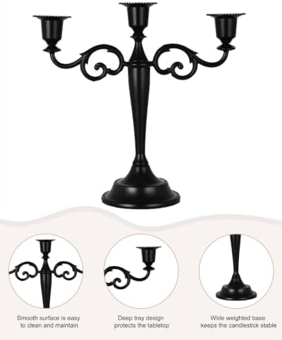 Black Candelabra Halloween 3 Arm Matte Gothic Taper Candle Holder - Image 4