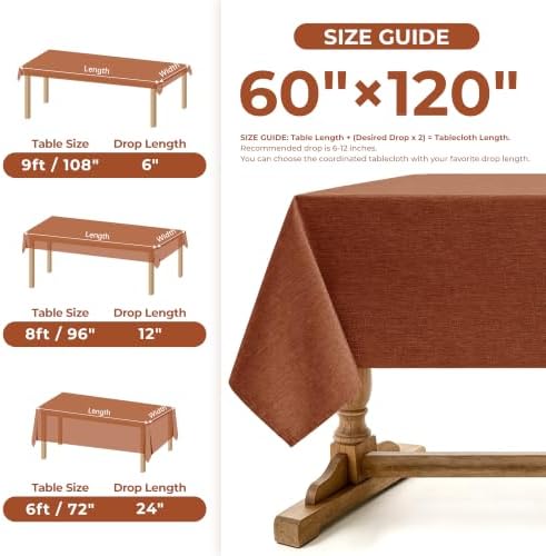 Decorelia Fall Rectangle Tablecloth for Dining Table Burnt Orange,60"x120" - Image 5