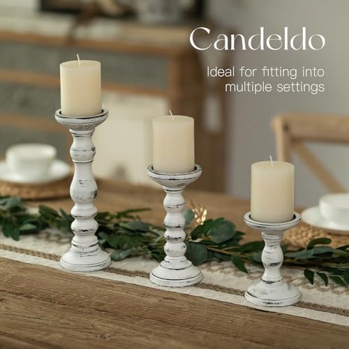 Candeldo Wood Candle Holder for Pillar, White Farmhouse Fireplace Decor - Image 5