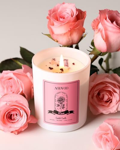 AOOVOO Rose Scented Candles for Women - Aromatherapy Candle with Crystals Inside, 7oz Soy Candles for Home Scented, Mothers Day Birthday Gifts Mothers Day Candle for Women Mom - Image 3