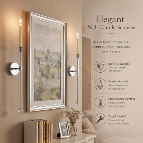 20" Wall Mounted Candle Sconce, 4 Pcs, Silver - Image 4