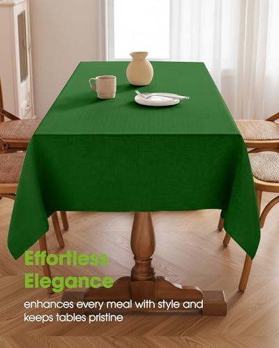 Pureegg Rectangle Poly Linen Tablecloth Waterproof & Stain Resistant, Wrinkle-Free Table Cloth Adds Elegance and Protection, Ideal for Dining, Party, Wedding and Outdoor, 52 x 70 Inch, Green - Image 2