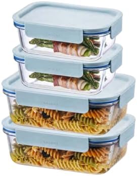 LocknLock LNG428S4M The Clear Heat-Resistant Borosilicate Glass Food Storage Set, 8-Piece (4 Containers + 4 Lids) - Mint by LocknLock