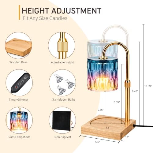 TOACSUCP Candle Warmer Lamp with 3 Bulbs, Adjustable Height Dimmable Candle Warmer with Timer, Compatible with Large Jar Candles, Candle Lamp with Charming Gift Box Ribbon for Her/Him (Blue Purple) - Image 2