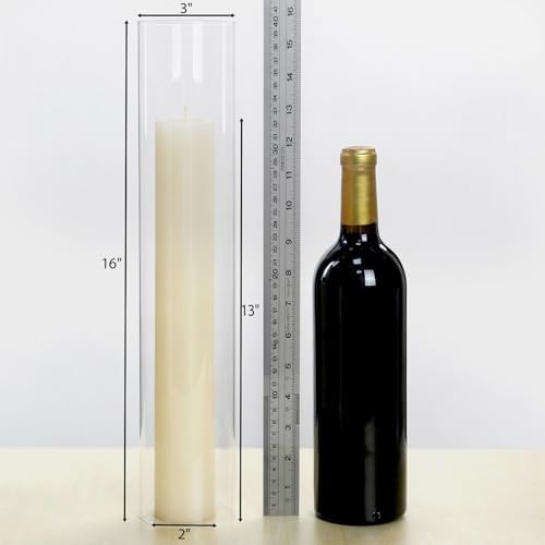 CYS EXCEL 2 PCS (H:16" D:3") Open Ended Glass Hurricane Candleholder Tube Shade | Multiple Size Choices Open Flame Candle Chimney Tube Cover | Bottomless Cylinder - Image 3