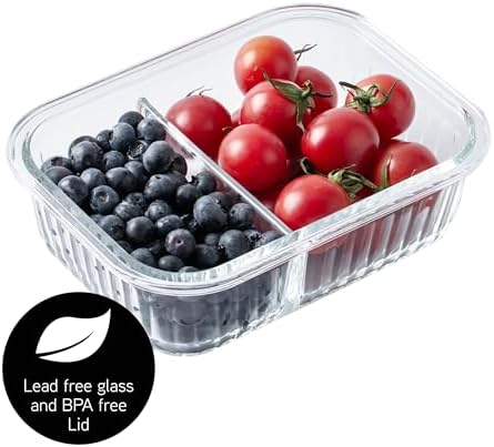 COOK WITH COLOR Premium 32-Pc. Borosilicate Glass Food Container Set with Dividers - 4 Rectangles, 8 Rounds, 4 Squares - Leakproof Lids - Meal Prep, Storage, Fluted Ombre Black - Image 7