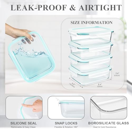 GEHE 4 Pack 52 oz Large Glass Food Storage Containers with Lids - Glass Meal Prep Containers For Baking, Storing, Airtight Lunch Container, Freezer, Dishwasher, Microwave and Oven Safe, BPA Free - Image 5