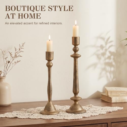 Vintage Gold Cast Iron Taper Candle Holders Set of 2 - Image 4