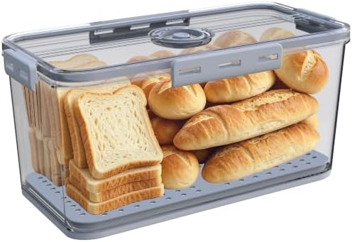 Clear Bread Box with Lid ,Time Recording Airtight Bread Container Grey by Fanlory
